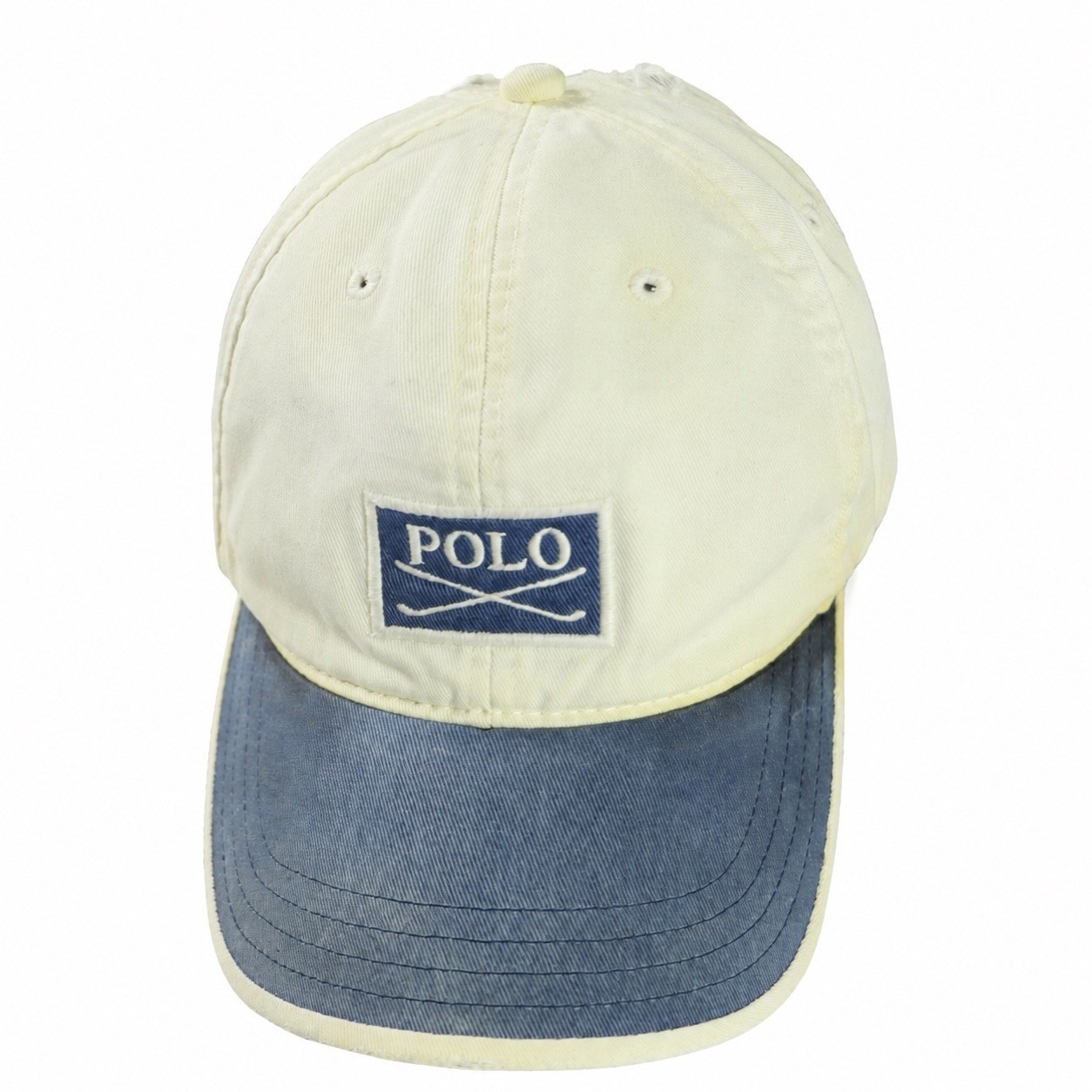 Vtg Polo Golf Ralph Lauren Hat 90s Distressed Crossed Clubs Strapback Cap White
